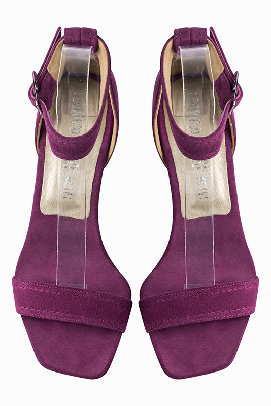 Mulberry purple women's closed back sandals, with a strap around the ankle. Square toe. Medium comma heels. Top view - Florence KOOIJMAN